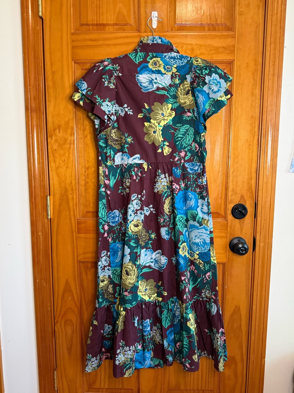Tuckernuck Alice Verdant Floral Midi Dress Oxblood Ruffle Sleeve 100% Cotton S - Picture 8 of 11